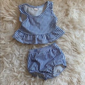 Stripe two piece bathing suit.